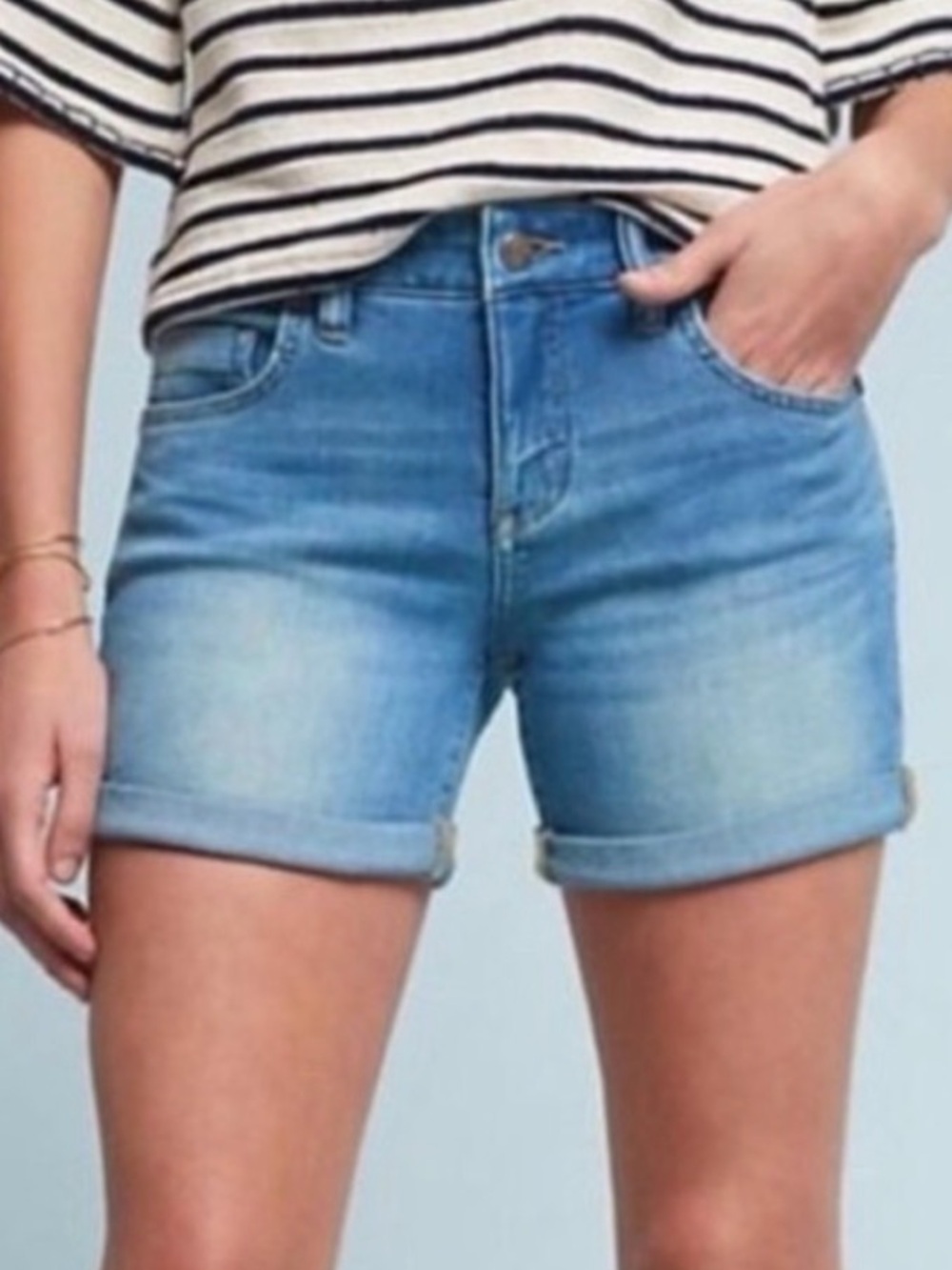 Classic Light Blue Denim Roll-Cuff Women’s Shorts